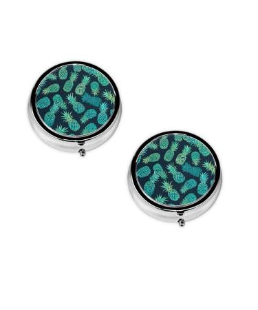 Blue Pineapple Printed Mini Round Pill Box Pill Box 3 Compartment Medicine Pill Case Pill Organizer Travel Pillbox Portable Pill Box for Pocket Home Office Use