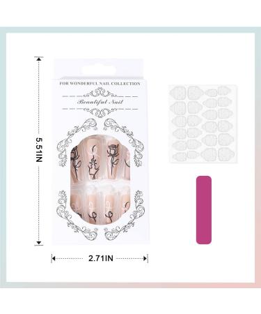 Vatocu Matte False Nails - Long Nude Press-On Acrylics with Floral Design | 24 Piece Set for Women & Girls - Buy Online on GoSupps.com