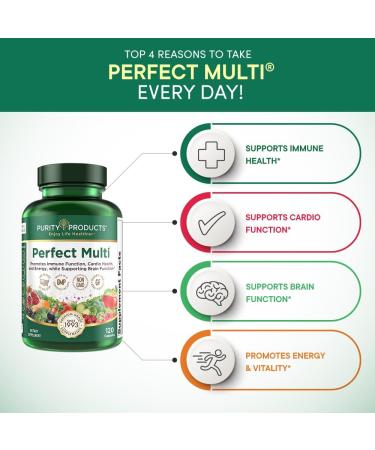 Purity Products Perfect Multi - Multivitamin Packed with Vitamins, Minerals and Phytonutrients - 60 Breakthrough Nutrients - Support for Healthy Immunity, Normal Energy Levels - 120 Capsules (1) - Buy Online on GoSupps.com