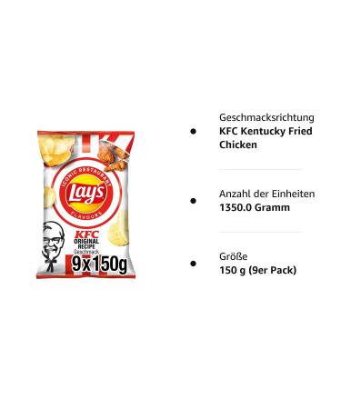 Buy Lay's KFC Kentucky Fried Chicken Crispy Potato Chips - Perfect Snack for Parties (9 x 150g) - International Shipping Available - Buy Online on GoSupps.com
