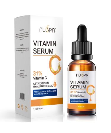 Organic Vitamin C Serum for Face 31% Vitamin C Facial Serum Anti Aging Serum Reduces Age Spots , Face Dark Spots, Sun Damage, Skin Brightening Facial Serum with Hyaluronic Acid and Astaxanthin 1 Fl Oz (Pack of 1)