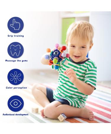Bite Ring for Babies - Sensorimotor Gripping Ball & Teething Toy | Safe Chewable Rattle for 3-12 Months - Blue - Buy Online on GoSupps.com