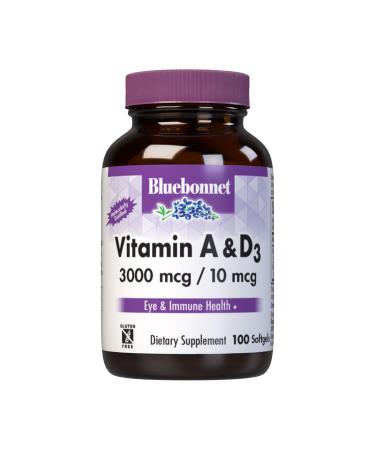 Bluebonnet Nutrition Vitamin A & D3 10 000 IU/400 IU from Deep Sea Cold Water Fish Oil - For Eye Health & Immune Function* - Gluten Free -Dairy Free -Molecularly Distilled -100 Softgel/100 Servings 100 Count (Pack of 1)