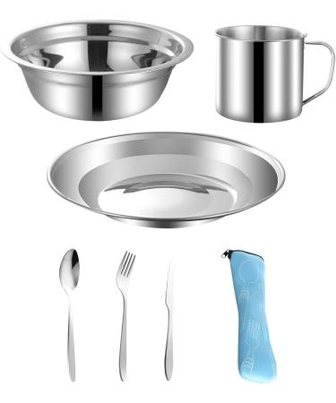 29pcs Stainless Steel Outdoor Camping Mess Kit for 4 Person | Tableware Set with Plate, Bowl, Cup, Spoon, Fork, Knife | Ideal for Camping, Backpacking & Hiking - Buy Online on GoSupps.com
