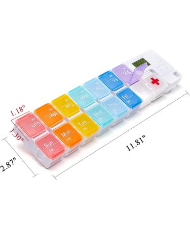 Cozycabin 7-Day Pill Organizer with Alarm - Large Weekly Vitamin & Medication Box (AM/PM) for Travel - Rainbow - Buy Online on GoSupps.com