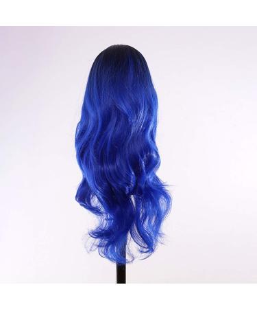 Ombre Blue Long Wavy Hair Wig for Women | Synthetic No Lace Cosplay & Halloween Costume Wig | Heat Resistant Dark Roots Blue Wig - Buy Online on GoSupps.com
