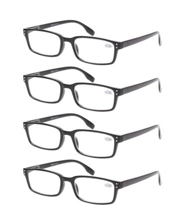 Kerecsen 4 Pack Reading Glasses for Women Spring Hinges Men Rectangular Fashion Black Frame Readers 4 Pack Black 1.5 Diopters