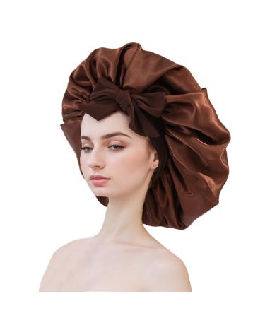 HOJIOESRD Soft Satin Ribbon Round Hat Children S Hair Protection Cloth Wide Brimmed Beauty Hair Headscarf Hat Sleep Silk Hat coffee