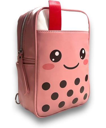 Ellie Dang Designs Cute Kawaii Boba Milk Tea Faux-Leather Shoulder/Crossbody Bag Backpack Pink - Buy Online on GoSupps.com