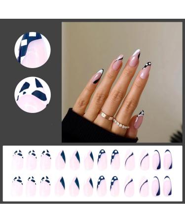 Justotry Cow Print Oval False Nails - 24 Pcs Short Black French Press On Nails with Nail Glue - Funky Nude Almond Stick on Nails for Women - Nail Art Essential - Buy Online on GoSupps.com