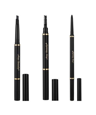 HeyBeauty 3 Packs Waterproof Eyebrow Pencil Dark brown , 2 x Fill Brow Pencil and 1 x Define Pencil with Spoolie Brush, Automatic Smudge-proof Eye Brow color(5# Dark brown) Dark coffee