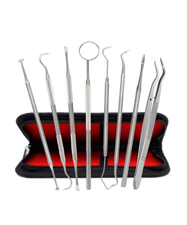 8 -dental care set tartar remover tooth cleaning set dental set stainless steel dentist instrument dentist cutlery dental probe scaler mouth mirror for tartar and plaque - Buy Online on GoSupps.com