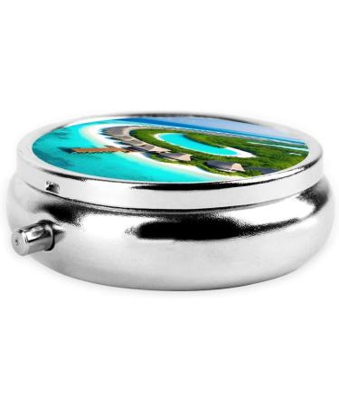 Maldives Scenery Round Pill Box | 3 Compartment Travel Organizer | Portable Pill Box for International Shipping - Buy Online on GoSupps.com