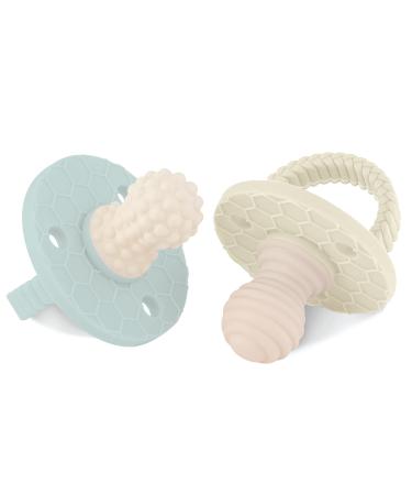 SoothiPop (2 Pack) 3 Month+ Silicone Pacifier Shaped Baby Teething Toy - Freezable & Chewable Baby Teether - Soft Textured Surfaces Massage & Soothe Infant Sore Gums - Honeycomb (Mint & Cream)