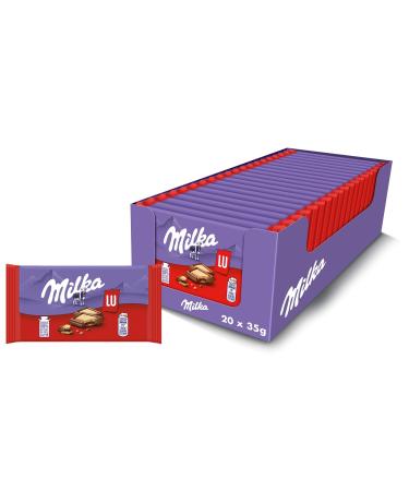 Milka LU Pocket Mini Milk Chocolate Biscuit Tablets - Pocket Size Easy to Carry - Display of 20 Mini Tablets (35 g)