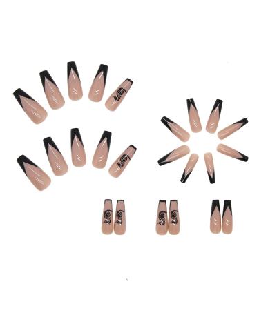 Justotry 24 Pieces Long Black French Coffin Nails with Dragon - Press On Ballerina Artificial Fingernails for Women - Buy Online on GoSupps.com