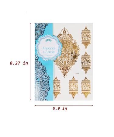 Xmasir 10 Sheets Gold Henna Tattoo Sticker - Temporary Metallic Glitter Tattoos for Women - Waterproof Indian Arabian Body Art Paint - Buy Online on GoSupps.com