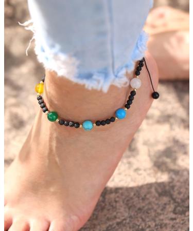 7 Chakra Lava Stone Ankle Bracelets for Women | Essential Oil Diffuser Jewelry | Meditation & Yoga Crystals Gifts - Buy Online on GoSupps.com