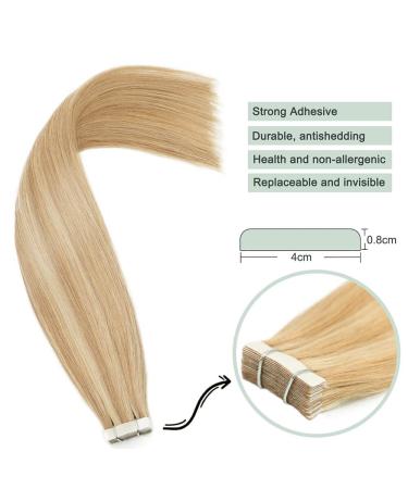 VARIO TAPE Real Hair Extensions - 20 Pieces 50g #12P613 Gold Brown Highlighted Blonde 16 inch Gift for Women - Buy Online on GoSupps.com