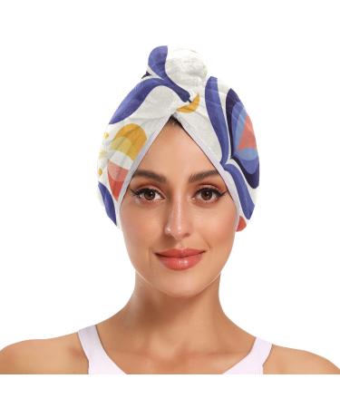 Ethnic Flowers Beige Hair Towel 2 Pack Super Absorbent Hair Drying Towel Quick Dry Hair Turbans Head Towel with Button Twisty Wrap for Women Girls