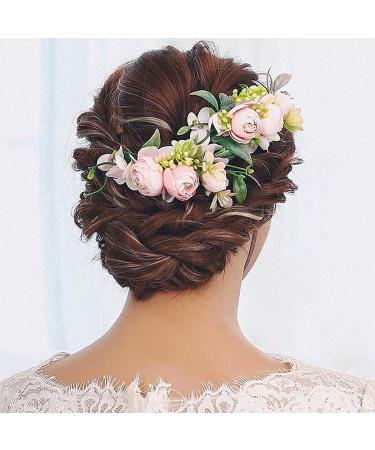 Campsis Set of 2 Pink Flower Bridal Hair Combs - Wedding Hair Accessories for Bride, Bridesmaid, Engagement, Prom, Beach Photography - Buy Online on GoSupps.com