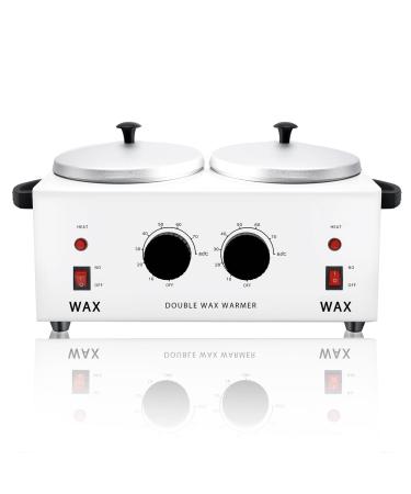 Double Wax Warmer Kit, Electric Wax Heater Machine for Hair Removal Metal Double Hair Removal Wax Warmer with Double Wax Pots Adjustable Temperature Wax Machine for Skin Body SPA Salon Equipment White Double