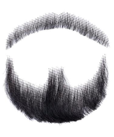 Human Hair Fake Face Beard and Mustache Invisible False Beards for Adults Men for Film Makeup and Special Effects Cosplay Party Prop Black