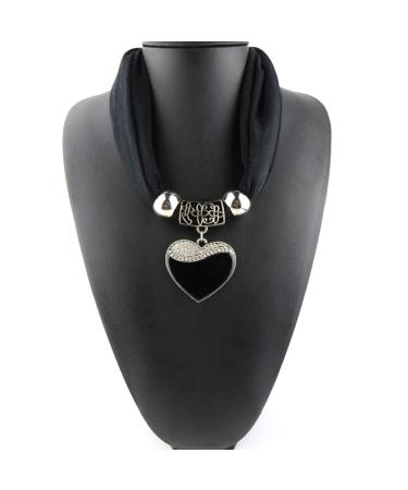 GUMEI Ethnic Style Women Scarf Heart Pendant Necklace Pendant Nature Stone Jewelry Scarf Leopard Pattern Scarf Black