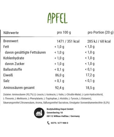Bodybuilding Depot EAA Powder 500g - Vegan Apple Flavor | All Essential Amino Acids | High Concentration EAAs for Optimal Performance - Buy Online on GoSupps.com