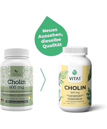 Choline 600mg Capsules - Supports Normal Fat Metabolism | Vegan & Vegetarian | VITA1 - 60 Capsules - Buy Online on GoSupps.com