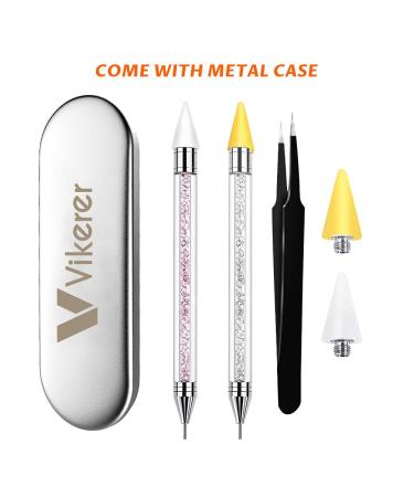 Vikerer 2 Pack Rhinestone Picker Diamond Painting Pen Set with Extra Tips and Tweezer - Dual-End Pickup Tool for Nail Art, Crafts, and DIY Projects - White Pink - Buy Online on GoSupps.com
