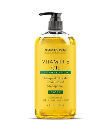MAJESTIC PURE Vitamin E Oil | 100% Pure and Natural Cold Pressed Vitamin E oil for Skin, Scars, Face, Nails, Hair, Scalp | 20,000 IU | Non-GMO Verified | Hair & Body Oil | 8 Fl Oz