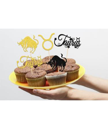 Usumz 24pcs Taurus Cupcake Topper Taurus Birthday Cake Decorations Big Taurus Energy April May Birthday Party Decor Supplies Gold - Buy Online on GoSupps.com