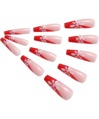 Vatocu Christmas False Nails - Long Xmas Press on Nails with Snowflakes Glitter - 24pcs Ballerina Acrylic Stick on Nails for Women and Girls - Buy Online on GoSupps.com