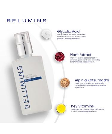 Relumins Advanced Glycolic Peeling Gel 200ml Exfoliating Gel for Smoother Firmer Skin with 5% Glycolic Acid Natural Fruit Extracts and Pore Minimizing Formula Suitable for Sensitive Skin - Buy Online on GoSupps.com