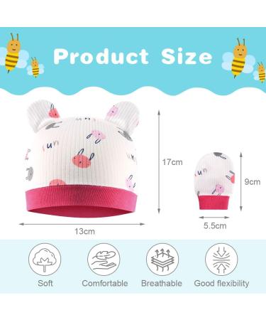 Aolso Newborn Baby Cotton Caps Mittens Set - 4 Pcs Infant Hats & Gloves for 0-6 Months in Pink/Yellow - Buy Online on GoSupps.com