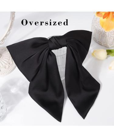 Black Satin Large Hair Bow Barrette | Oversized Ribbon Clip for Women - Vintage 90's Hair Accessory - Buy Online on GoSupps.com