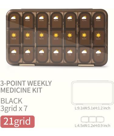 21 Compartments Weekly Pill Organizer | 3 Times a Day Pill Box | Travel-Friendly Vitamin & Supplement Case (Light Black - Buy Online on GoSupps.com