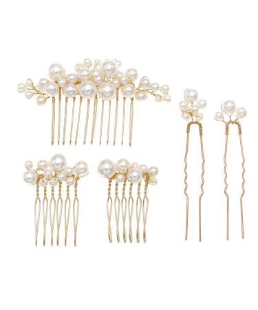 Prosy 5-Piece Bridal Wedding Pearl Hair Comb & Hairpins - Gold Bridal Hair Accessories for Women & Girls - Buy Online on GoSupps.com