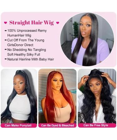 Maxine 34 Inch Human Hair Lace Front Wig | HD Transparent 13x6 Frontal | Brazilian Straight Wave | Glueless Pre Plucked with Baby Hair | 180% Density - Buy Online on GoSupps.com