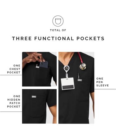 FIGS Leon Men's Scrub Top - Tailored Fit V-Neck, 3 Pockets, 4-Way Stretch | Medium Black - Buy Online on GoSupps.com
