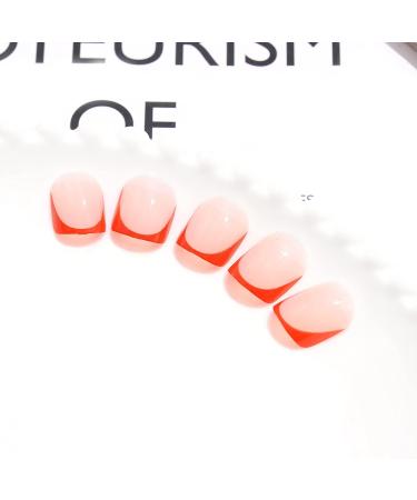 Sethexy Short Square False Nails - 24 Pcs Orange Red French Acrylic Press-On Nails for Women & Girls - Buy Online on GoSupps.com