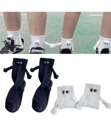 HFINGAQEX Funny Magnetic Doll Couple Socks Novelty 3D Doll Couple Socks Funny Socks for Women Men Unisex Funny Couple Holding Hands Sock for Couple 2pair White+black-a