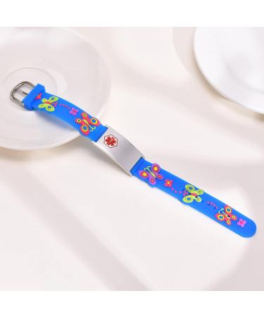 Customized Kids Safety ID Wristband | Personalized Medical Alert Bracelet for Boys & Girls | Outdoor Anti-Lost Bracelet with Cartoon Pattern | Blue Silver Butterfly Design - Buy Online on GoSupps.com