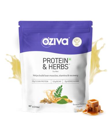 OZIVA Protein & Herbs for Men Banana Caramel Protein Powder for Men for Muscle Building Recovery and Better Stamina (with 23G Whey Protein + 15 Multivitamin for Men) Certified Clean 1Kg