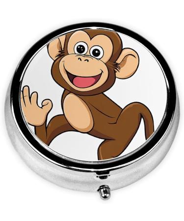 Cute Monkey Print Mini Round Pill Box | 3 Compartment Medicine Organizer | Portable Travel Pill Case for Home & Office - Buy Online on GoSupps.com