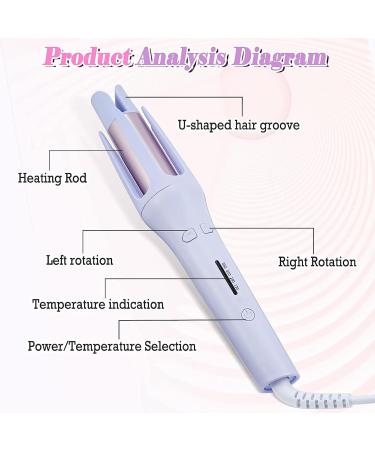 Hair Curling Wand 1.25 Inch Automatic Curler for Long Hair Auto Shut Off Anti-Scald and Anti-Tangle Curling Iron Rotating Purple - Buy Online on GoSupps.com