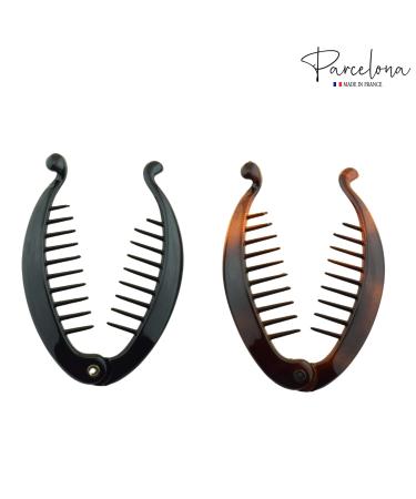 Parcelona French Mini Brown Tortoise Shell & Black Banana Hair Clip - Ideal for Fine Hair - Buy Online on GoSupps.com