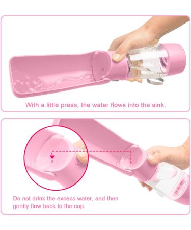 Portable Dog Water Bottle for Travel - Foldable Pet Dispenser with Food Container | Durable & Leak-Proof - Pink - Buy Online on GoSupps.com