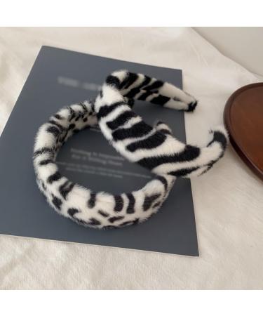 Fluffy Zebra Headband Wide Fur Headband Cute Fluffy Hairband Decorative Fuzzy Hairband Soft Plush Hair Hoop for Women Girls Zebra black white - Buy Online on GoSupps.com